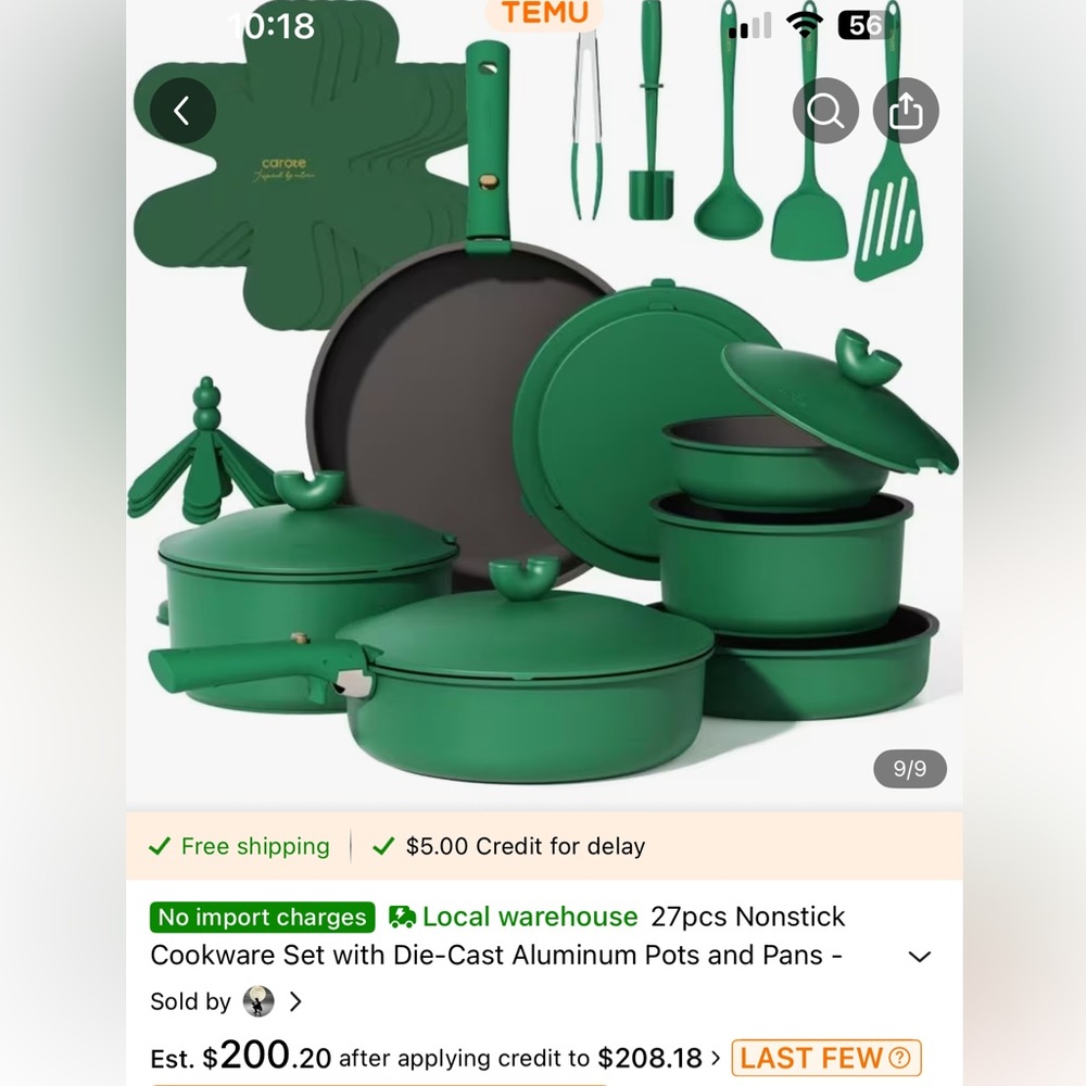 Carote Cookware Forest Green Click On Handles 27 PC Set New In Box - Picture 10 of 17